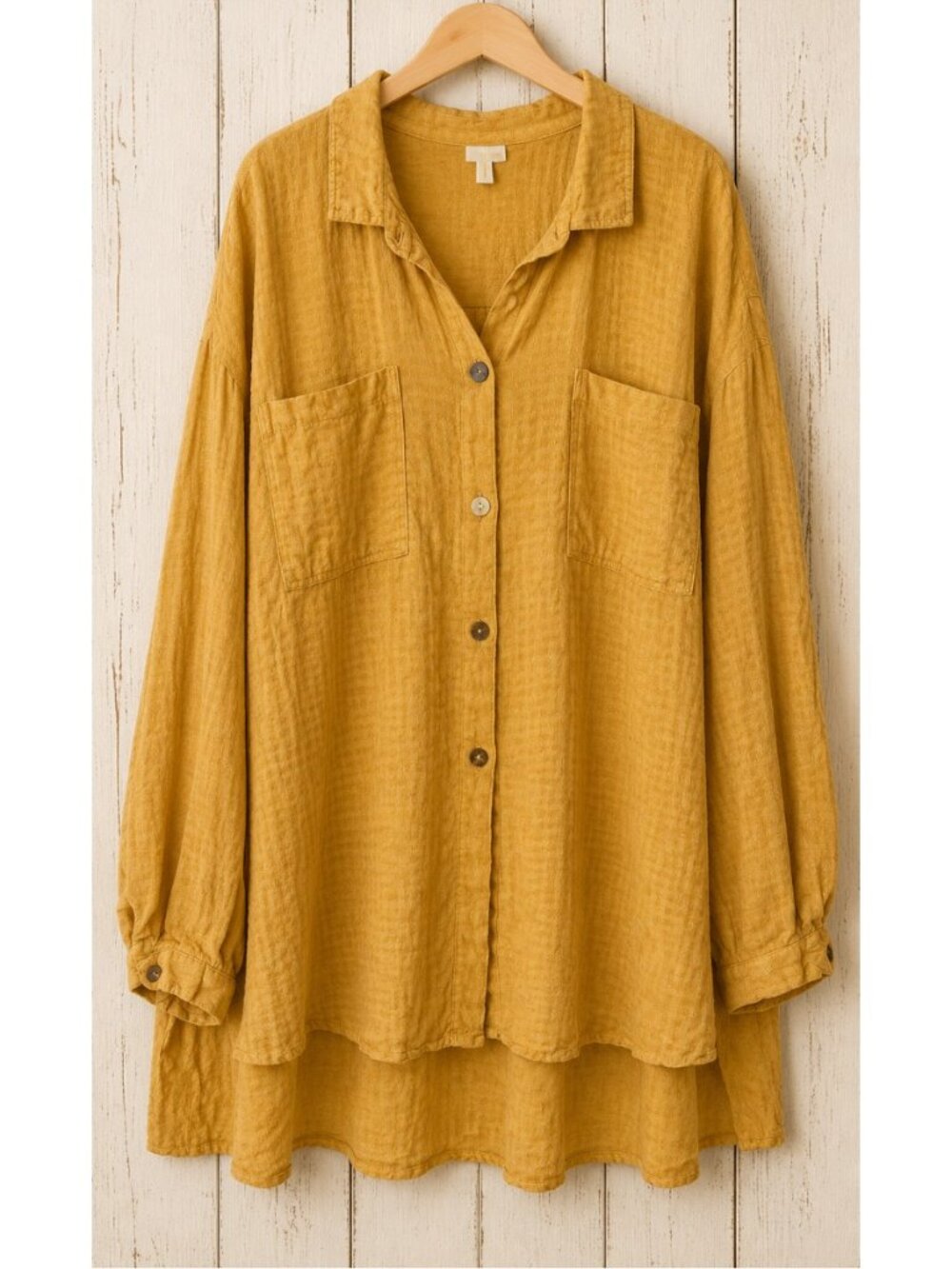 Kleen Plus 1X Button Tunic Top Big Shirt Blouse Lagenlook Heavy Linen Textured